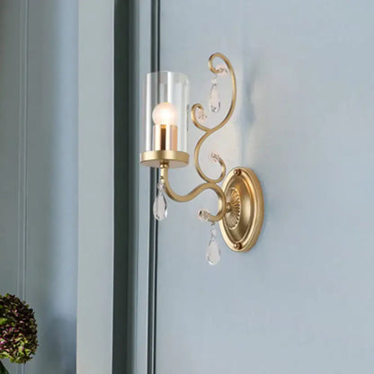 Brass Crystal Glass 2-Bulb Sconce by Decorbites with crystal drops and glass shade on Tampa Home & Garden Store