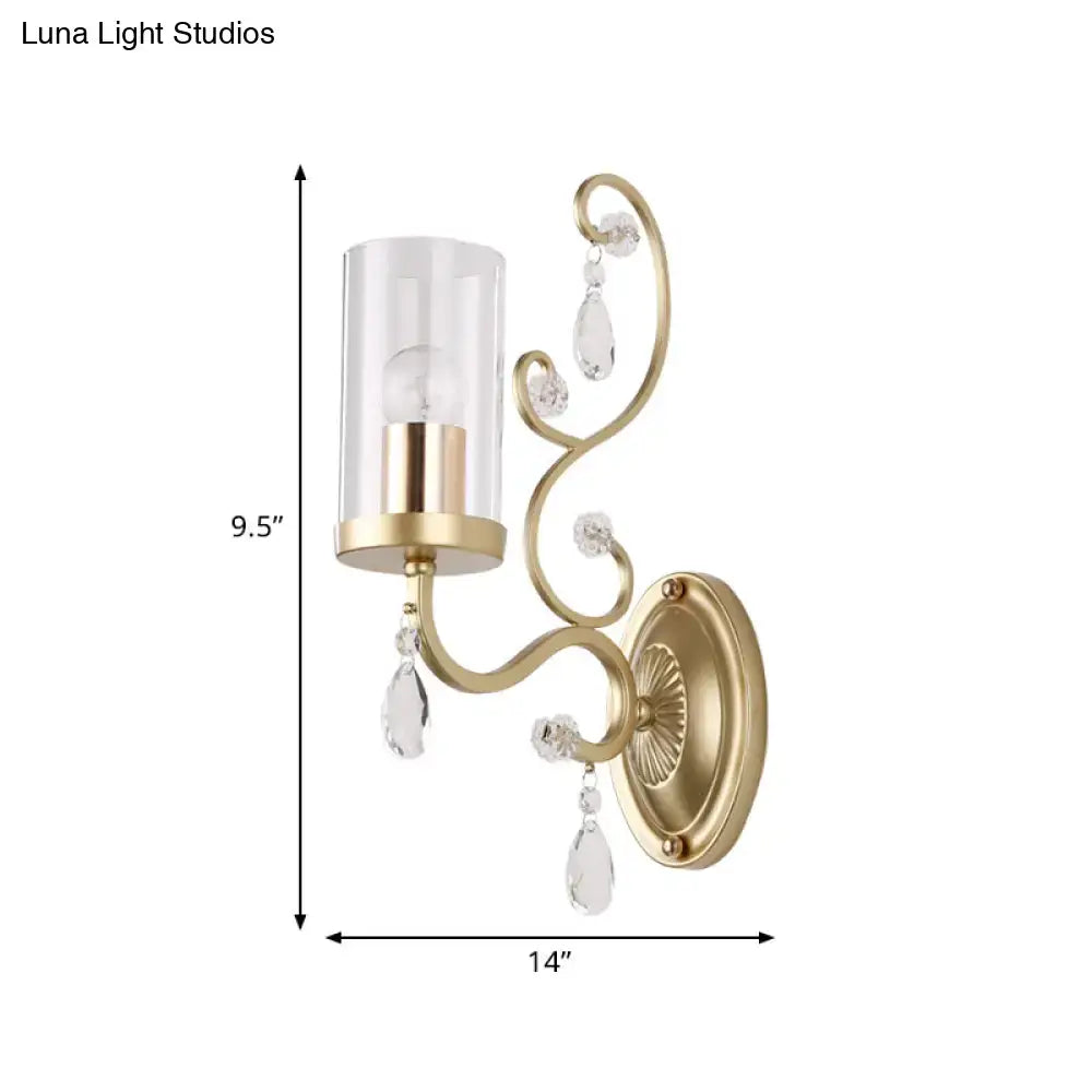 Brass crystal glass 2-bulb sconce, gold wall mount with crystals on Tampa Home & Garden Store