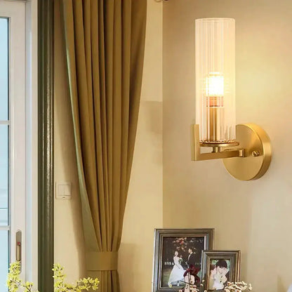 Modern brass crystal wall sconce by Decorbites, glass cylinder shade, 220–240V on Tampa Home & Garden Store