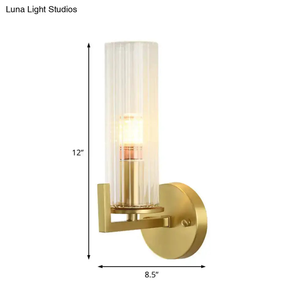 Decorbites brass crystal wall sconce with cylindrical shade, 12in tall for bedroom 220–240V on Tampa Home & Garden Store
