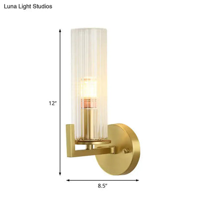 Decorbites brass crystal wall sconce with cylindrical shade, 12in tall for bedroom 220–240V on Tampa Home & Garden Store