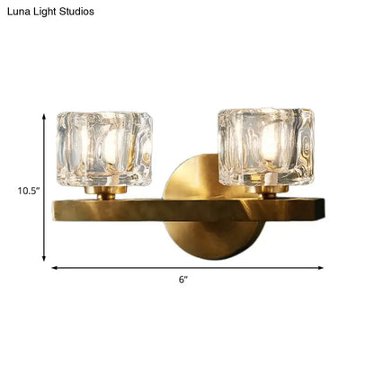 Brass Cube Flush Sconce with two glass cube shades by Decorbites 6in wide x 10.5in tall on Tampa Home & Garden Store