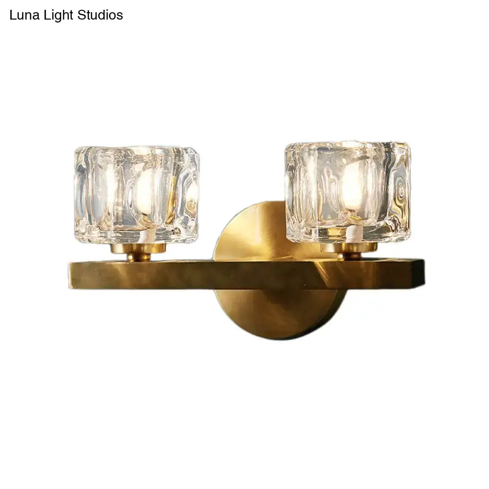 Brass Cube Flush Sconce with twin crystal glass shades by Decorbites on Tampa Home & Garden Store
