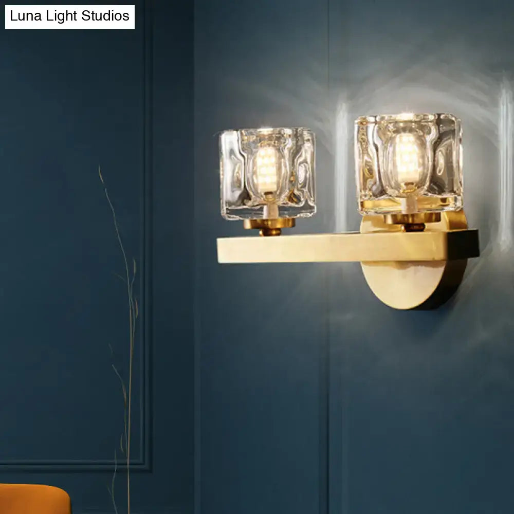 Brass cube flush sconce with dual glass shades by Decorbites on Tampa Home & Garden Store