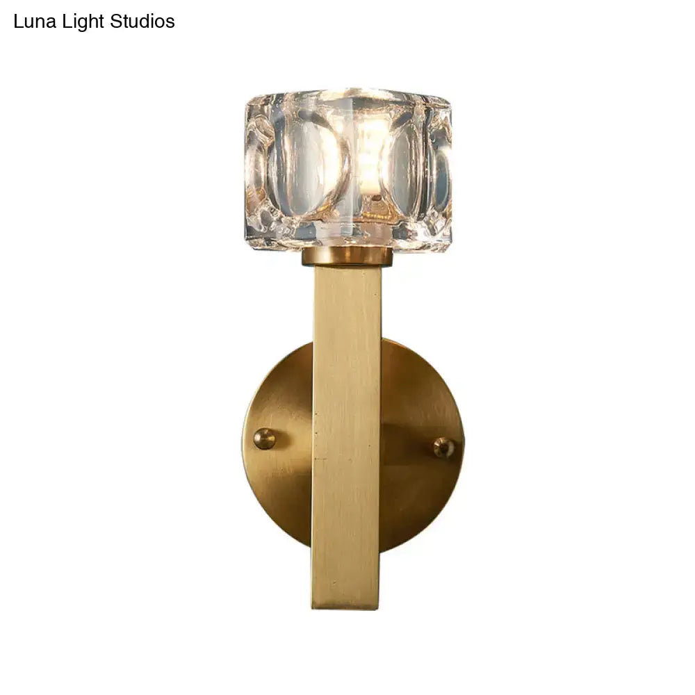 Brass Cube Flush Sconce with clear glass cube shade, wall-mount Decorbites on Tampa Home & Garden Store