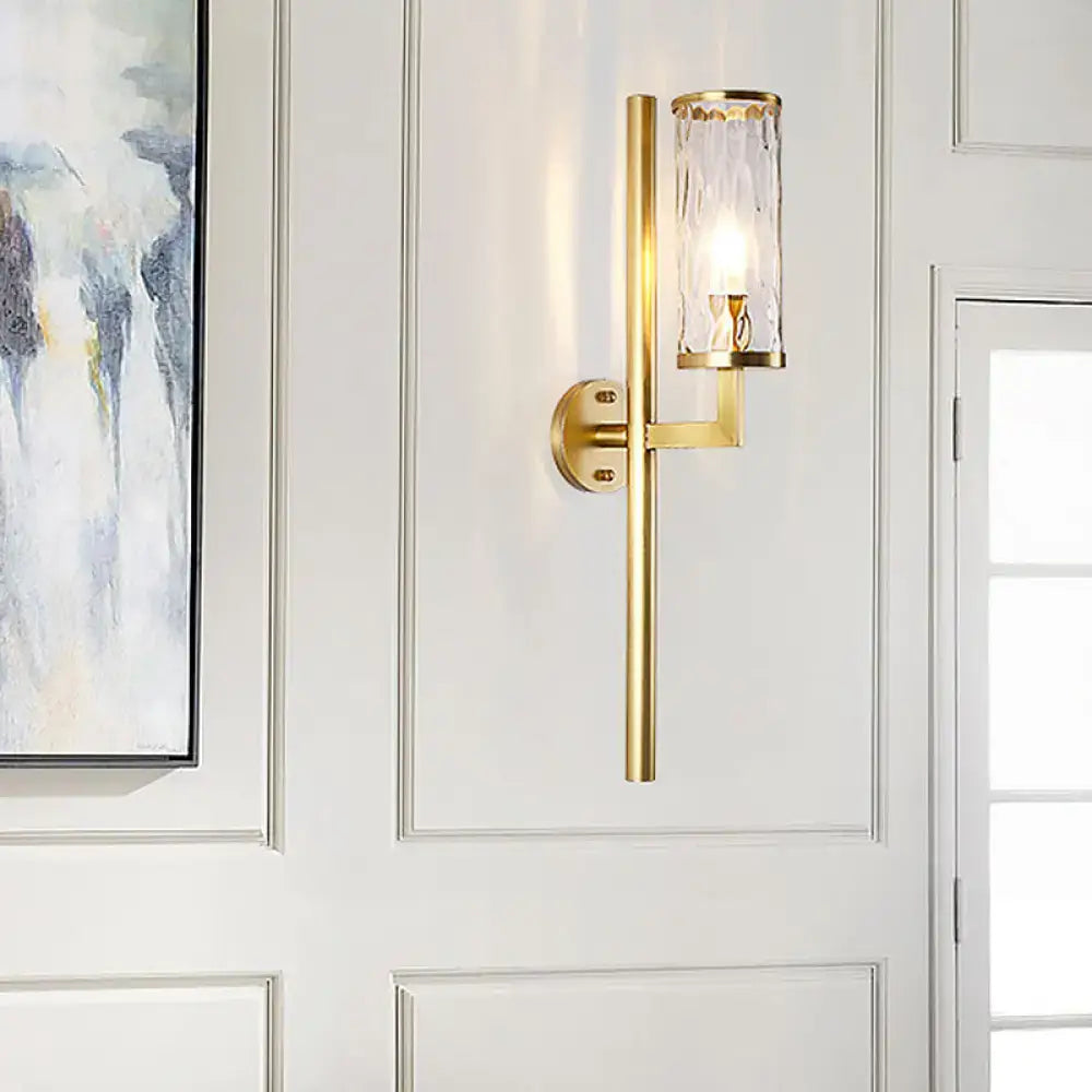Brass cylinder glass sconce with clear glass shade, wall-mounted by Decorbites on Tampa Home & Garden Store