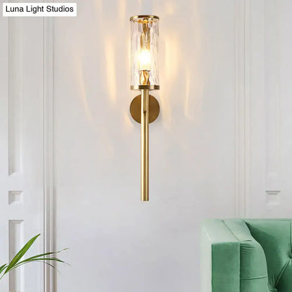 Brass Cylinder Glass Sconce wall light with clear glass shade and brass mount Decorbites on Tampa Home & Garden Store