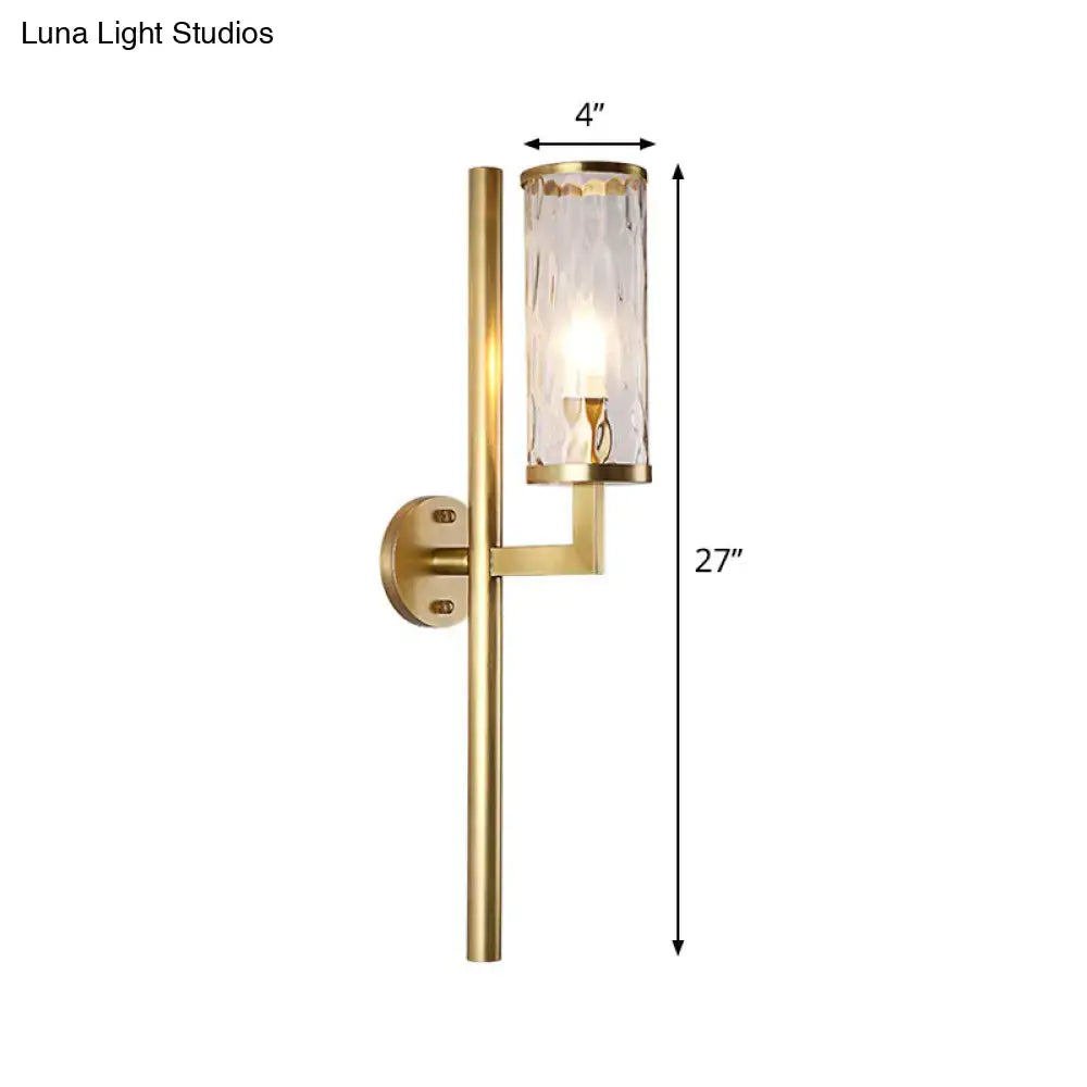 Brass Cylinder Glass Sconce by Decorbites, 27in tall with 4in glass shade on Tampa Home & Garden Store