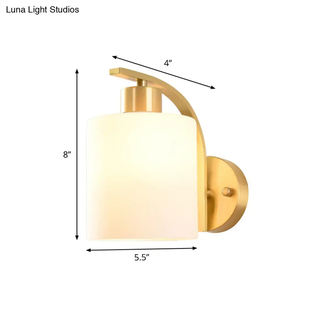Brass milk glass direct-wired wall sconce by Decorbites with frosted shade, 8in tall, 5.5in wide on Tampa Home & Garden Store