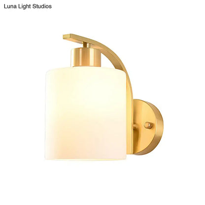 Brass Milk Glass Direct-Wired Wall Sconce by Decorbites with frosted cylindrical shade on Tampa Home & Garden Store