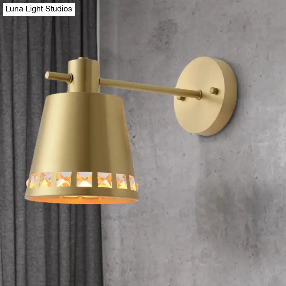 Brass Diamond Wall Lamp with conical shade and crystal trim by Decorbites on Tampa Home & Garden Store