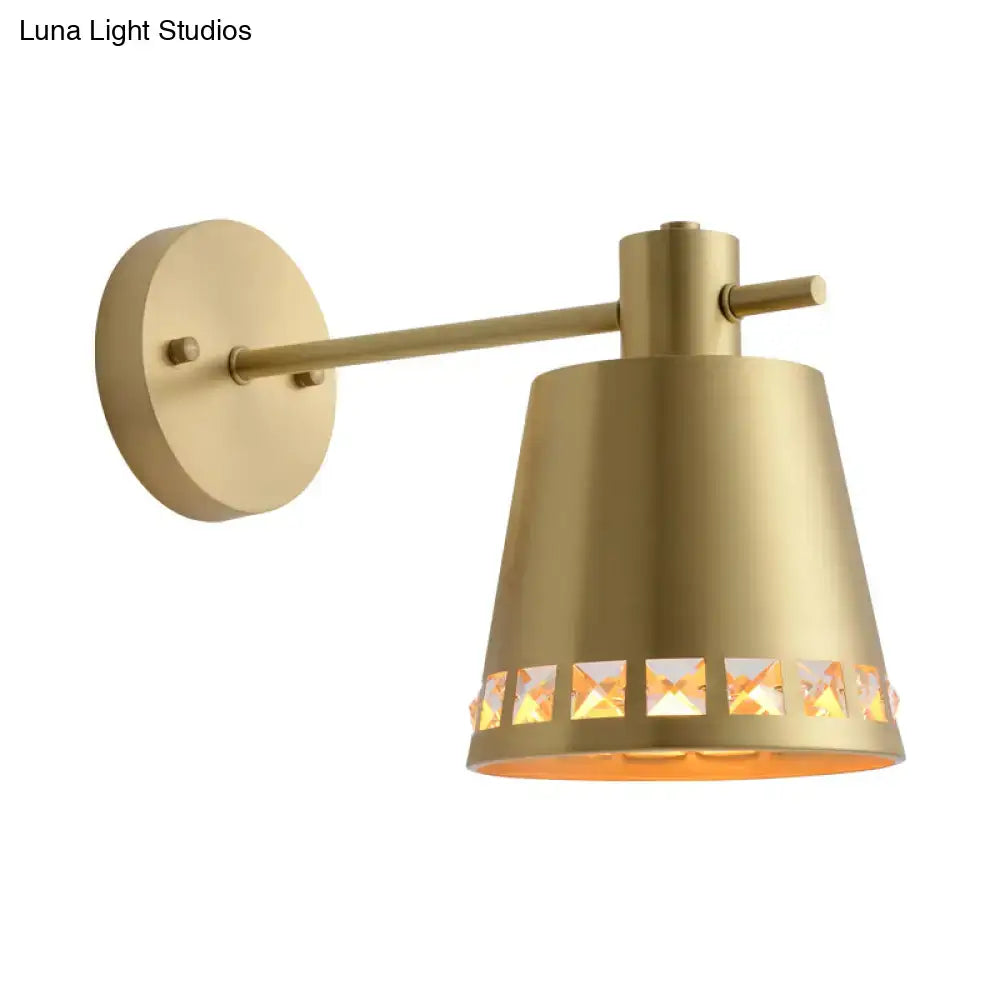 Brass Diamond Wall Lamp by Decorbites; gold wall sconce with conical shade and crystal trim on Tampa Home & Garden Store