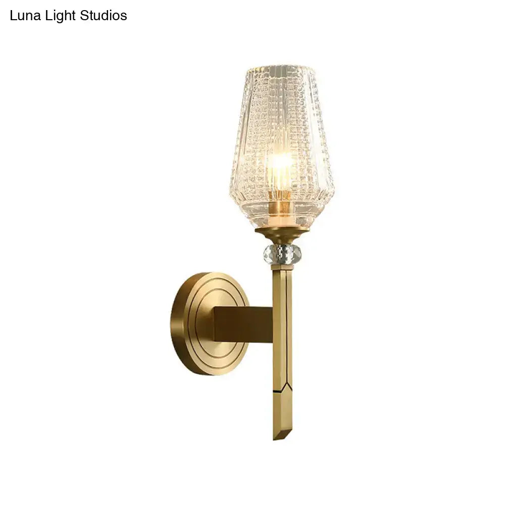 Brass Diamond Wall Sconce by Decorbites, clear crystal glass shade, gold finish on Tampa Home & Garden Store