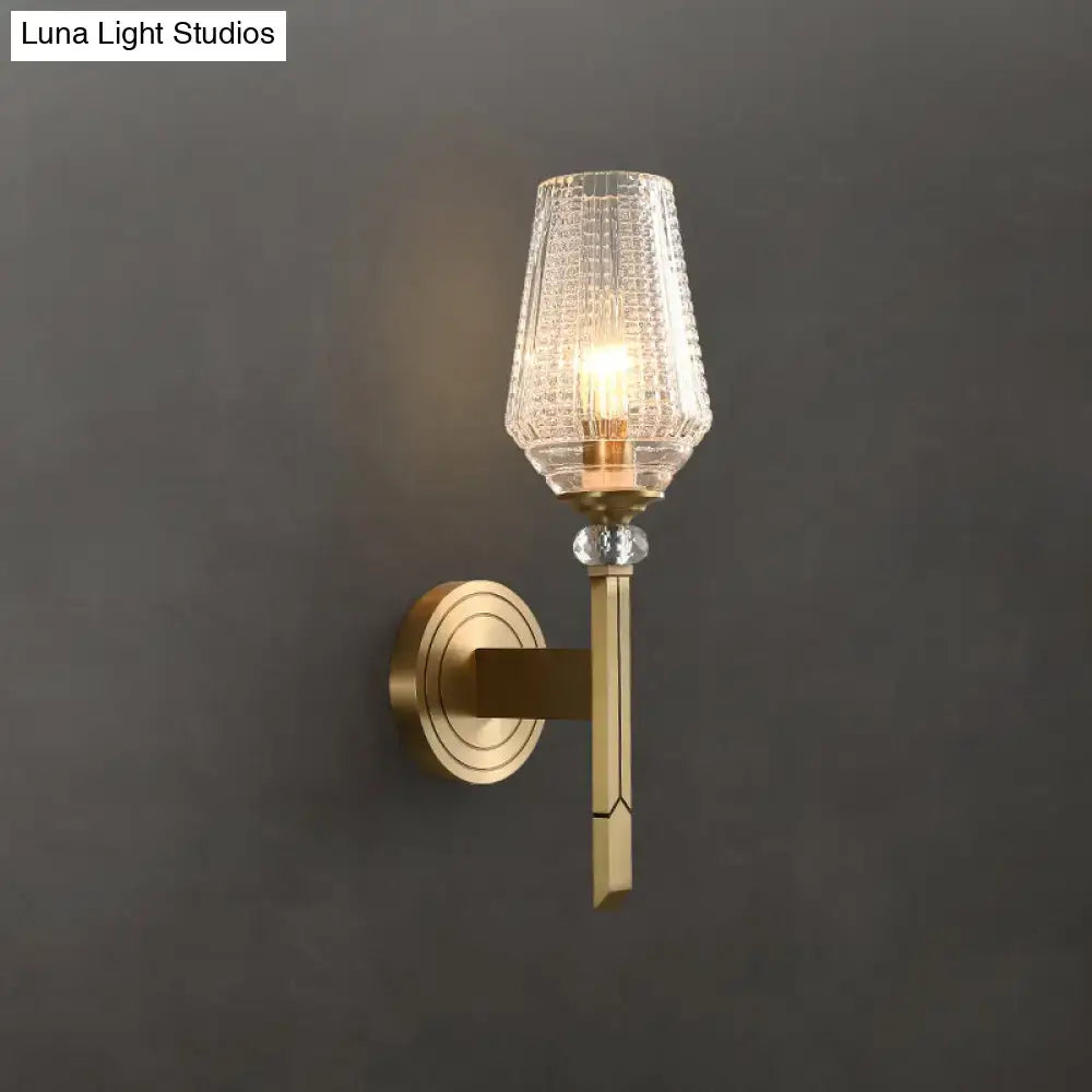 Brass Diamond Wall Sconce with crystal shade and round backplate on Tampa Home & Garden Store
