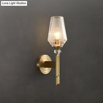 Brass Diamond Wall Sconce with crystal shade and round backplate on Tampa Home & Garden Store
