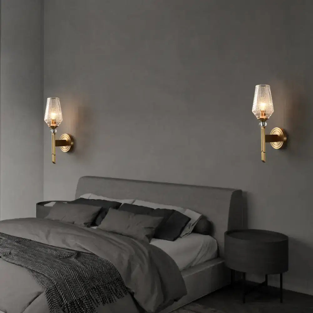 Brass Diamond Wall Sconce pair by Decorbites with diamond-cut glass shades on Tampa Home & Garden Store