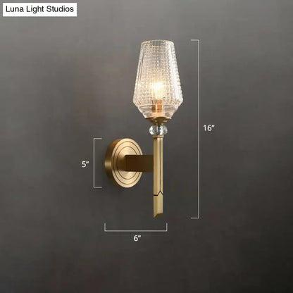 Brass Diamond Wall Sconce with textured clear glass shade Decorbites on Tampa Home & Garden Store