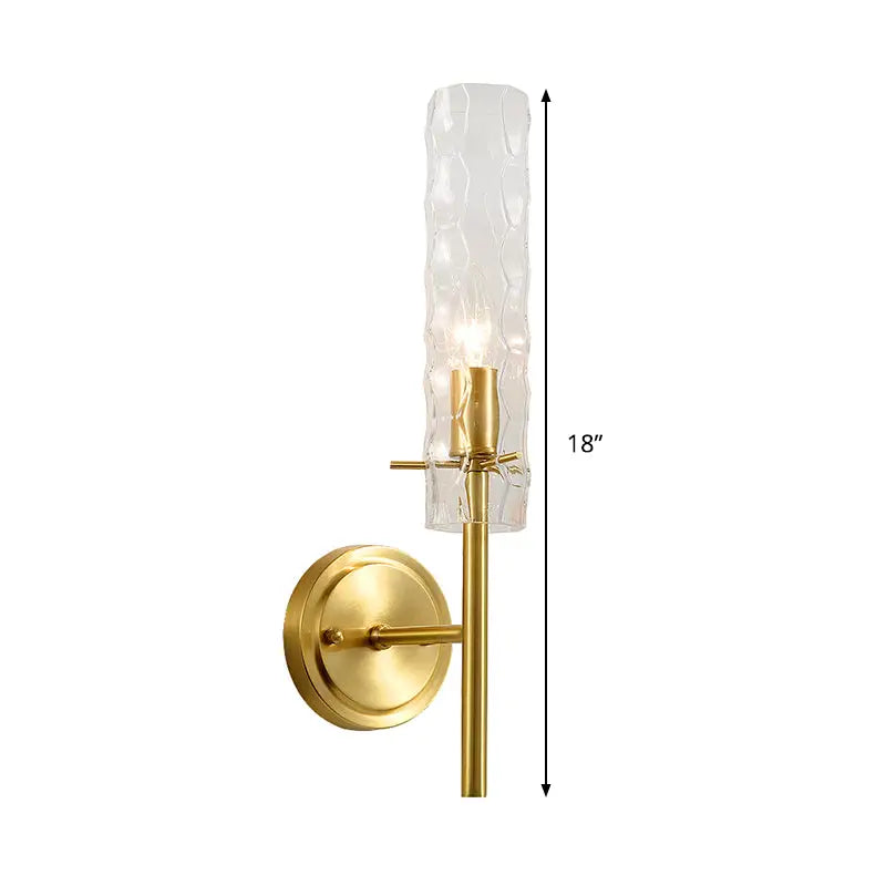 Brass Dimpled Glass Wall Light Decorbites; brass finish with textured cylindrical shade sconce on Tampa Home & Garden Store
