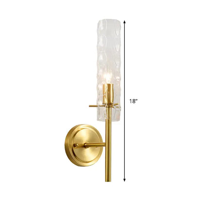 Brass Dimpled Glass Wall Light Decorbites; brass finish with textured cylindrical shade sconce on Tampa Home & Garden Store