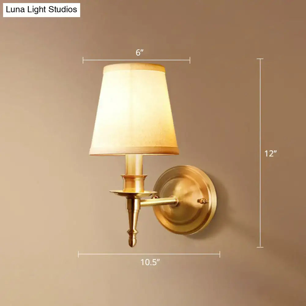 Brass Fabric Wall Sconce with ivory fabric shade on Tampa Home & Garden Store