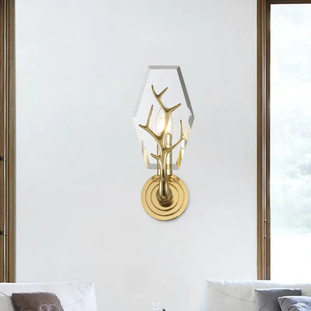 Brass antler wall lamp by Decorbites with crystal geometric shade wall sconce on Tampa Home & Garden Store