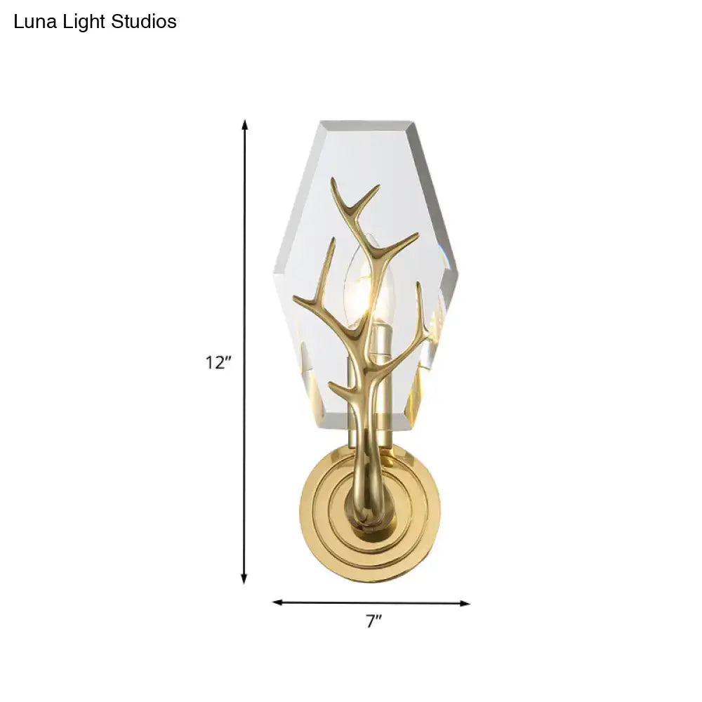 Brass antler wall lamp with clear geometric shade, Decorbites, Home & Garden on Tampa Home & Garden Store