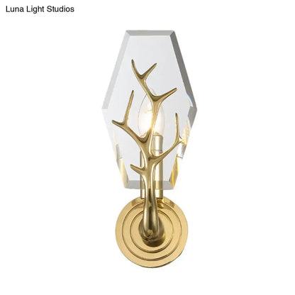 Brass Antler Wall Lamp Decorbites with clear crystal shade and brass mount on Tampa Home & Garden Store