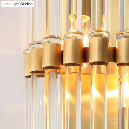 Brass crystal sconce lamp by Decorbites with clear glass tubes and warm gold finish on Tampa Home & Garden Store