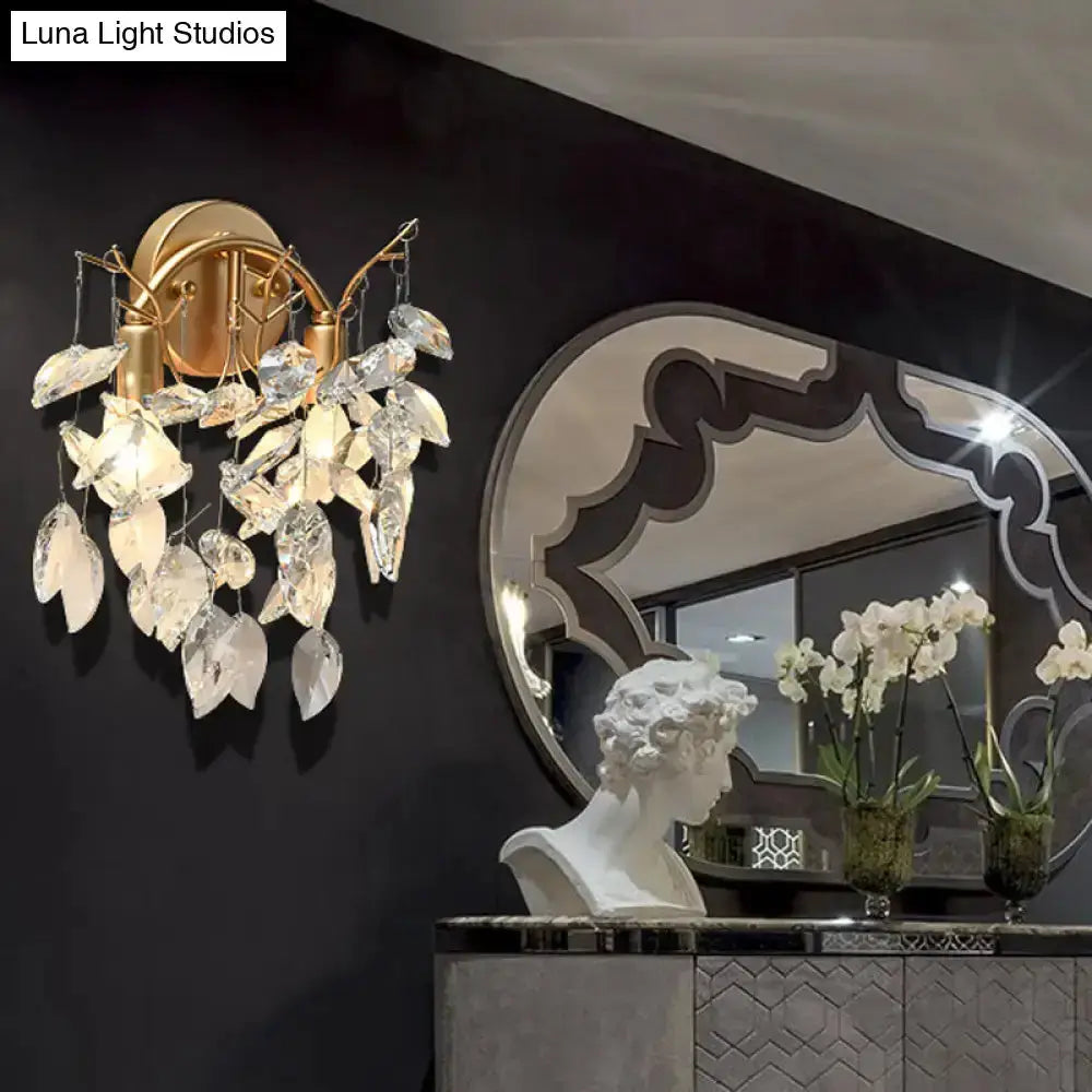 Modern brass finish crystal leaf wall light fixture bedroom sconce by Decorbites on Tampa Home & Garden Store