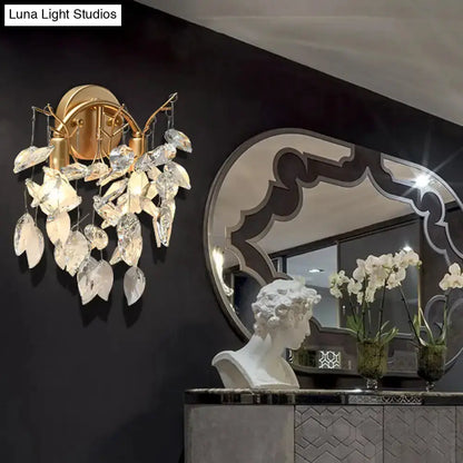 Modern brass finish crystal leaf wall light fixture bedroom sconce by Decorbites on Tampa Home & Garden Store
