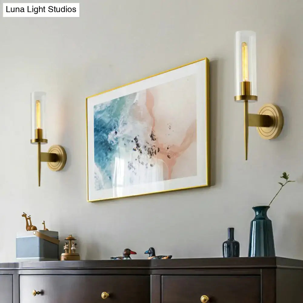 Brass glass tube wall light pair by Decorbites, gold wall sconces with glass tubes on Tampa Home & Garden Store