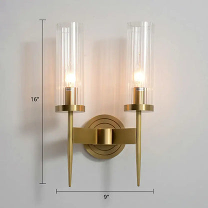 Decorbites Brass Glass Tube Wall Light with dual candle bulbs on Tampa Home & Garden Store