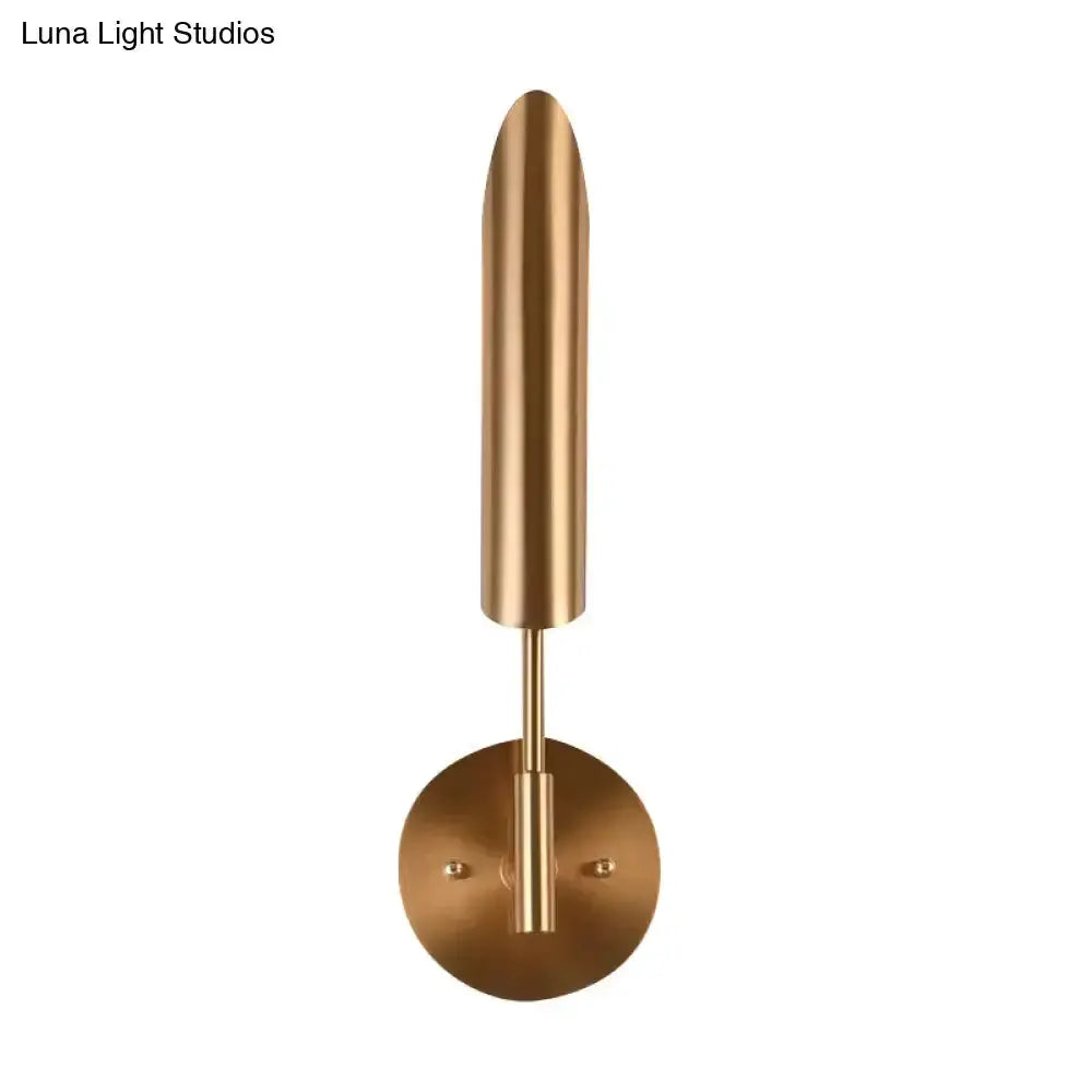 Decorbites brass LED wall lamp sconce with cylindrical vertical bulb for bedroom on Tampa Home & Garden Store
