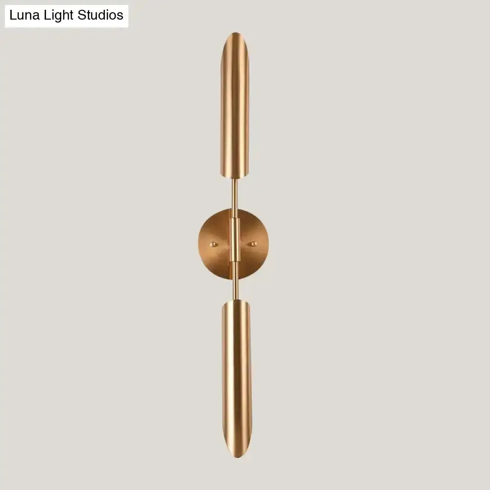 Modern brass finish LED wall lamp dual cylindrical bedroom sconce Decorbites on Tampa Home & Garden Store