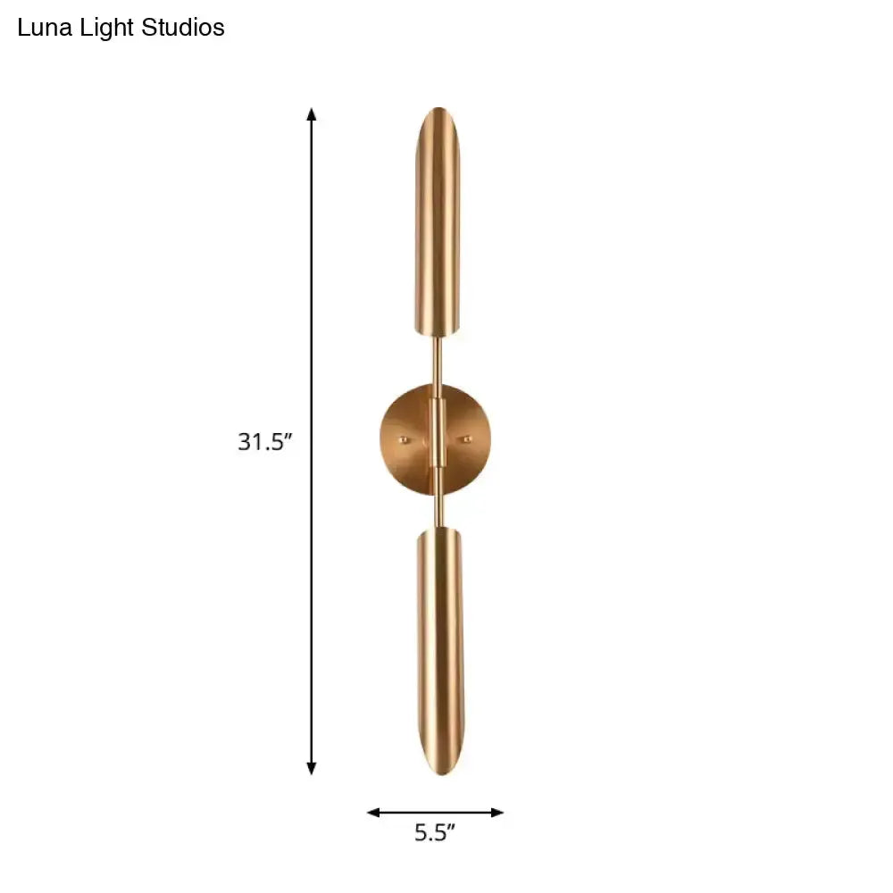 Modern brass finish LED wall lamp bedroom sconce by Decorbites with dual cylindrical bars on Tampa Home & Garden Store