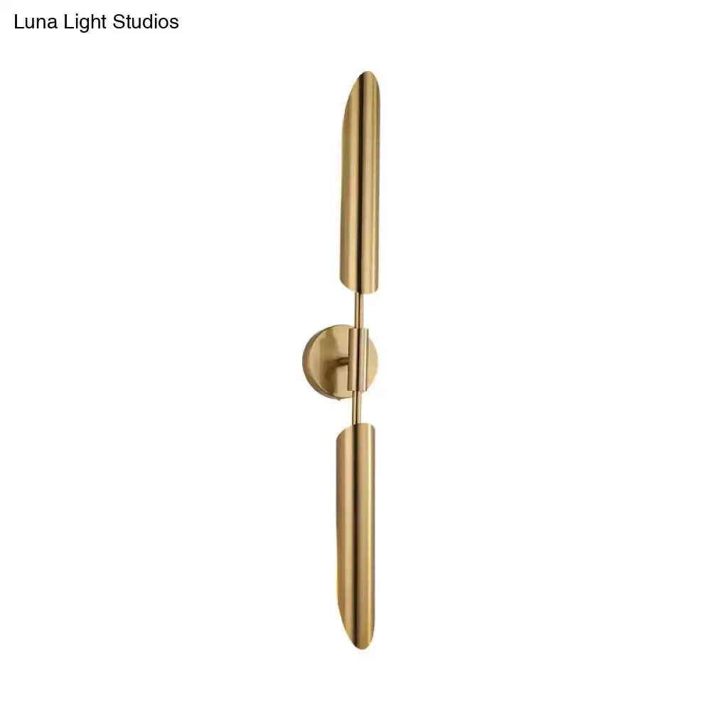 Modern brass finish LED wall lamp bedroom sconce with twin vertical cylindrical bars Decorbites on Tampa Home & Garden Store