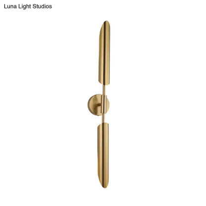 Modern brass finish LED wall lamp bedroom sconce with twin vertical cylindrical bars Decorbites on Tampa Home & Garden Store