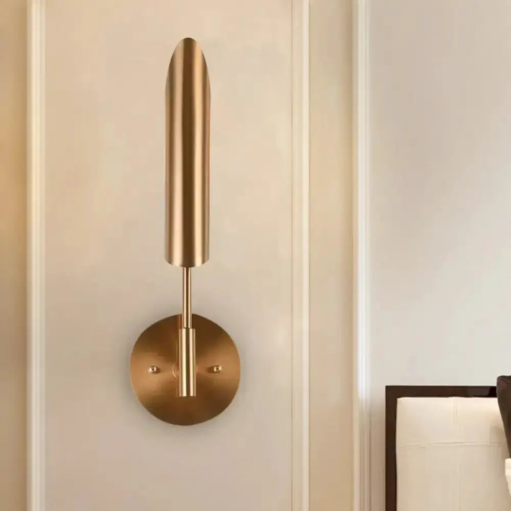 Modern brass finish LED wall sconce with cylindrical vertical shade by Decorbites on Tampa Home & Garden Store