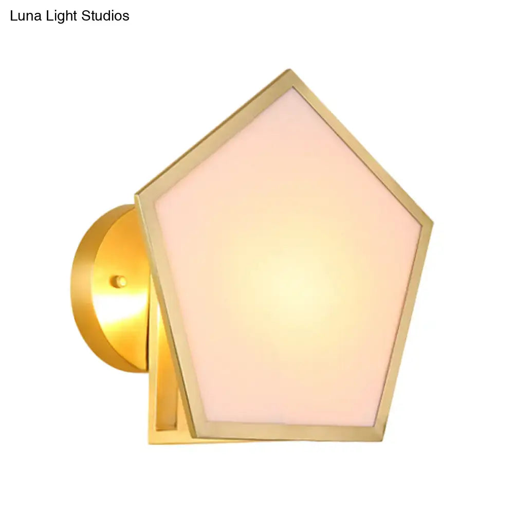 Brass Pentagon Wall Lamp with frosted shade, wall-mount gold finish on Tampa Home & Garden Store