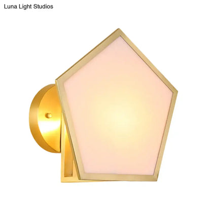 Brass Pentagon Wall Lamp with frosted shade, wall-mount gold finish on Tampa Home & Garden Store