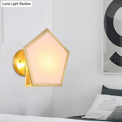 Brass pentagon wall lamp with frosted pink glass shade and gold backplate Decorbites on Tampa Home & Garden Store