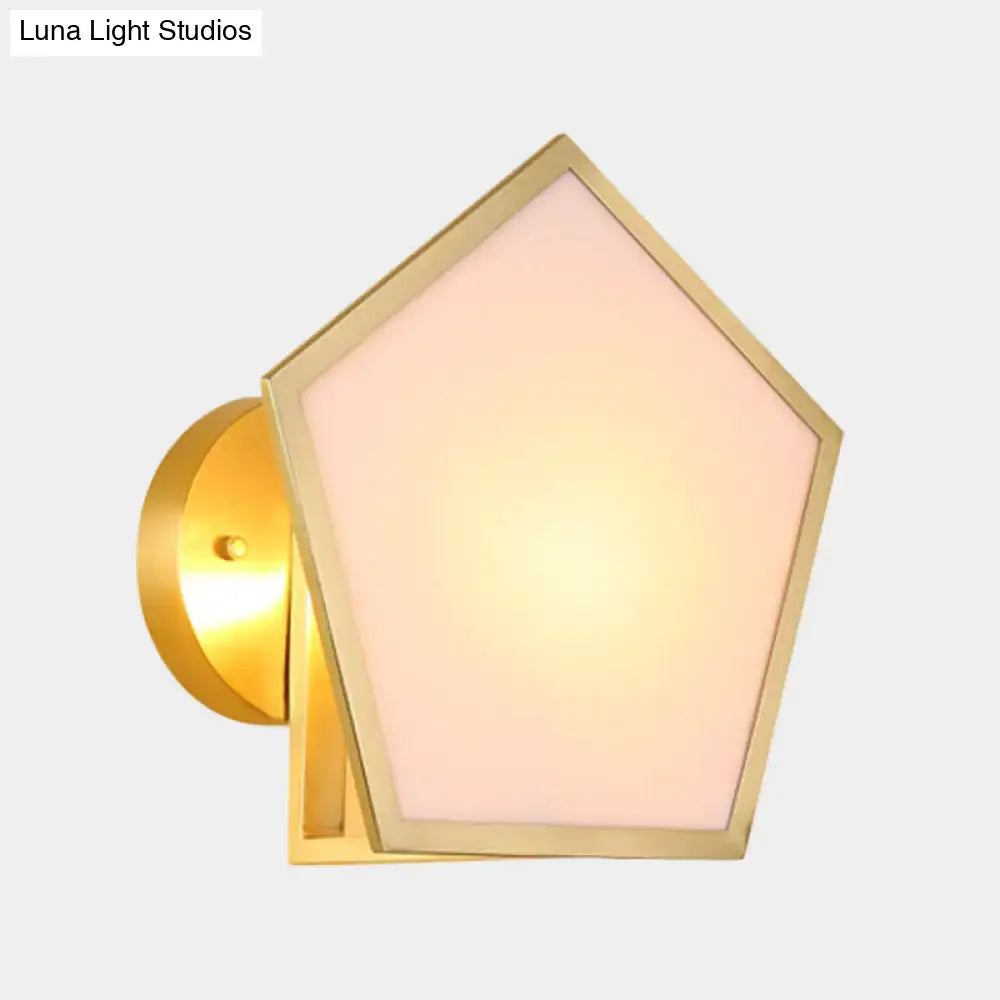 Brass pentagon wall lamp with frosted shade by Decorbites on Tampa Home & Garden Store