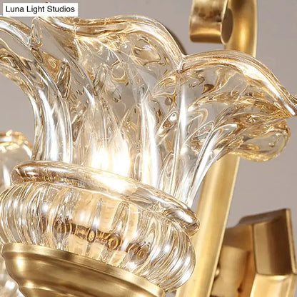 Brass Flower Sconce Wall Lamp with Crystal Accent