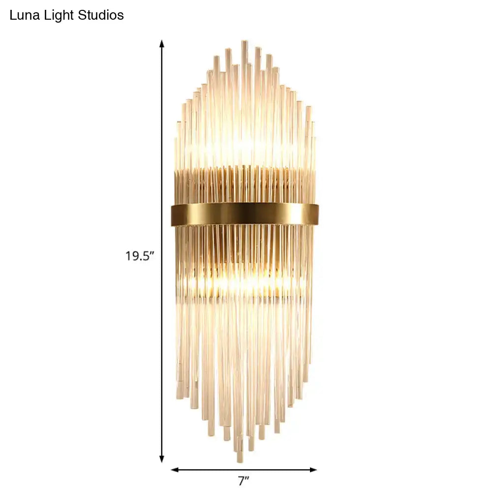 Brass Fluted Glass Sconce with Trailing Arm Design, Decorbites brand, 19.5in tall on Tampa Home & Garden Store