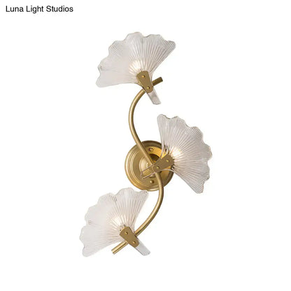 Brass Ginkgo Wall Sconce with three frosted glass leaves on curved stems and round backplate Decorbites on Tampa Home & Garden Store