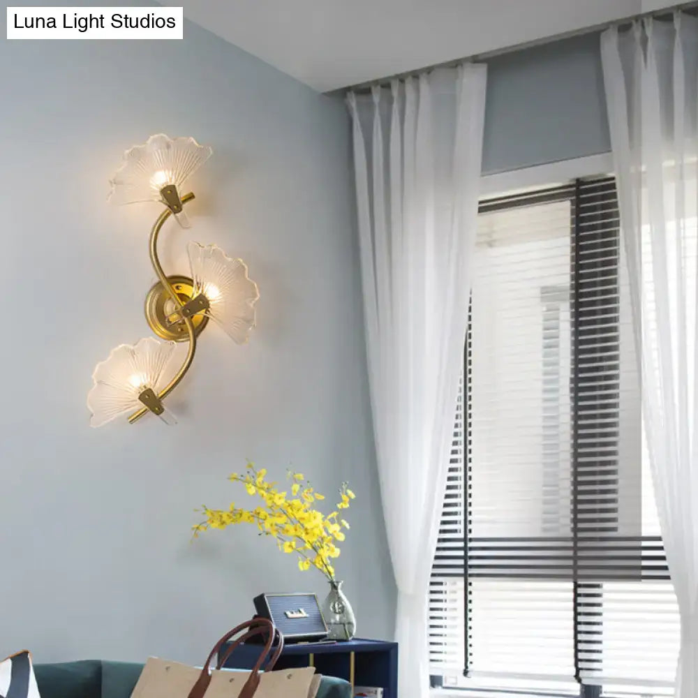 Brass Ginkgo Wall Sconce by Decorbites with three frosted glass leaf shades on Tampa Home & Garden Store