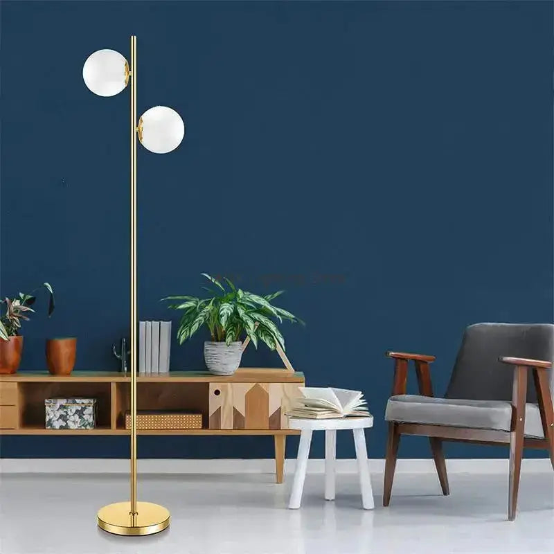 Modern Brass Glass Ball Floor Lamp for Bedroom