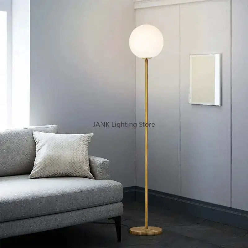 Modern Brass Glass Ball Floor Lamp for Bedroom