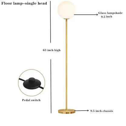 Modern Brass Glass Ball Floor Lamp for Bedroom
