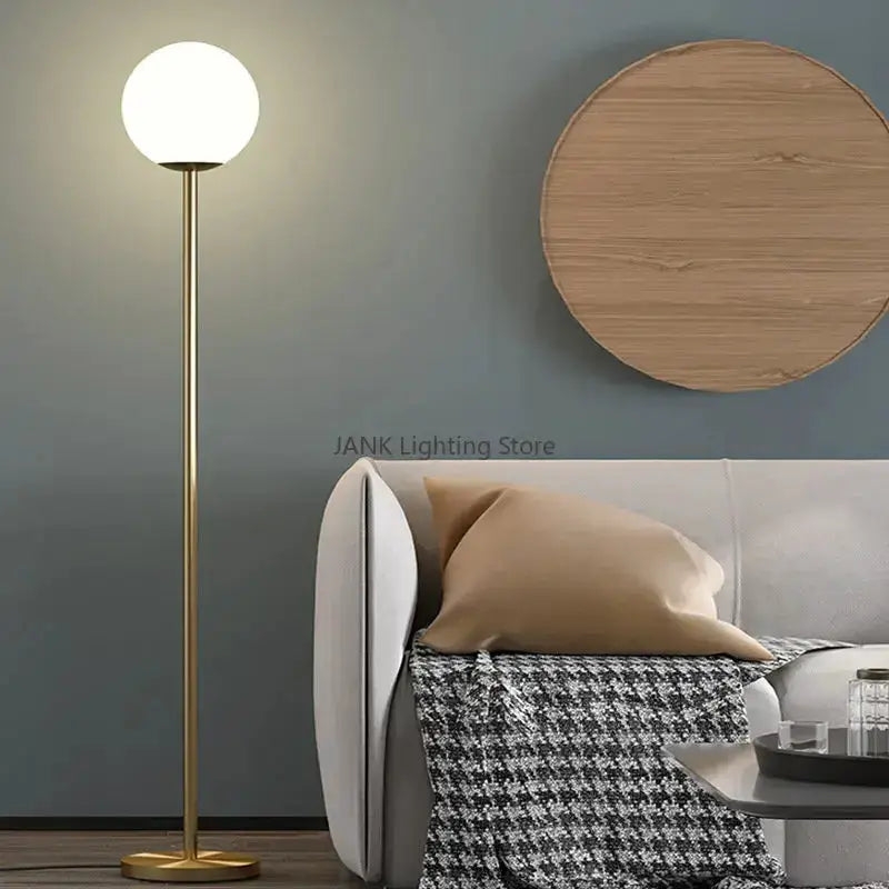 Modern Brass Glass Ball Floor Lamp for Bedroom